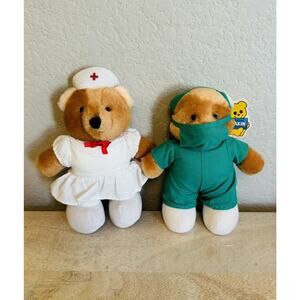 Vintage 1985 Dakin Bear Low Of 2 Doctor and Nurse 8″ Plush Teddy Bears